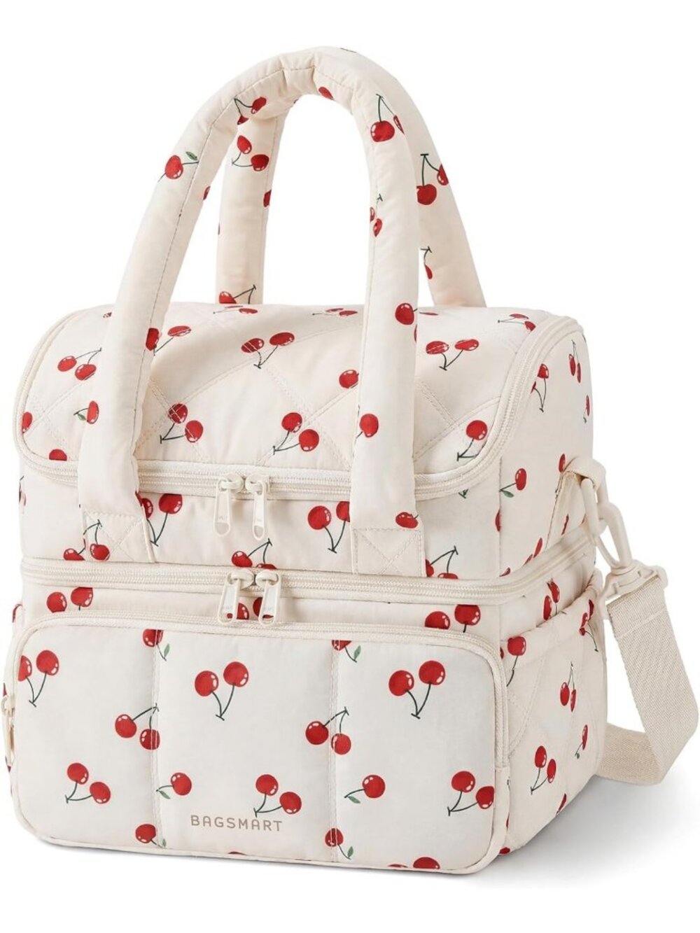 Stylish Insulated Double Deck Lunch Bag for Women - Cherry Print, Perfect for
